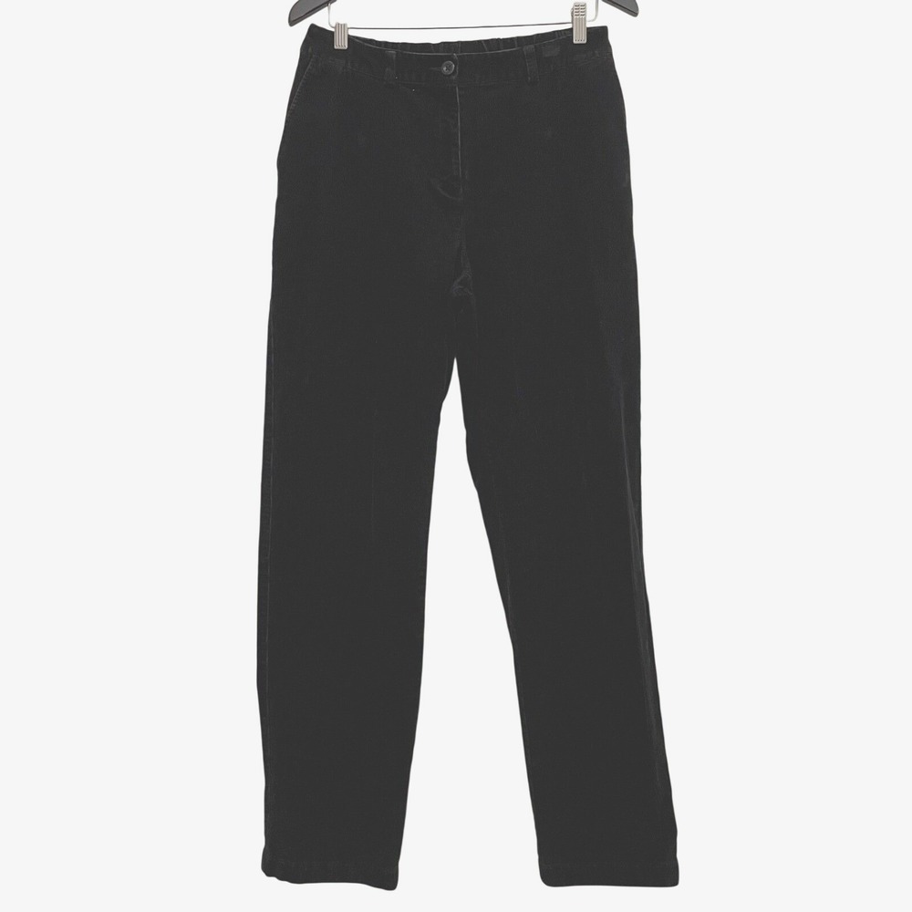 LL Bean Curvy Fit Corduroy Pants Black Elastic‎ Waist Cotton Blend Sz 8 Tall